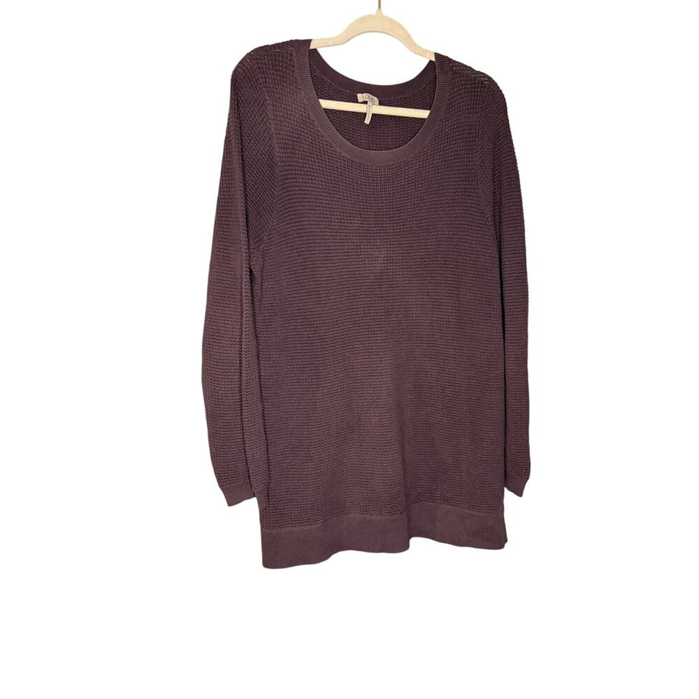 Logo by Lori Goldstein‎ waffle knit purple tunic top with tulle hem